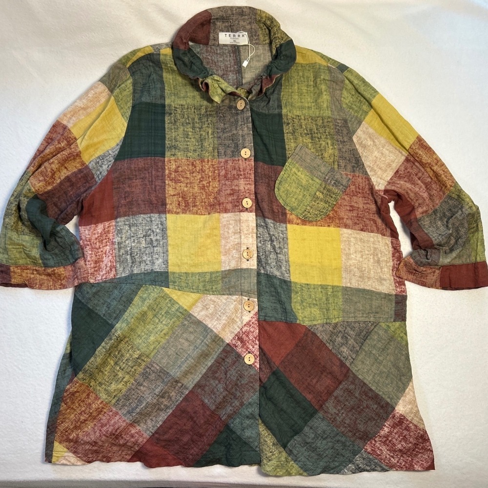 Terra SJ Apparel Button Up Tunic Blouse Womens XL Lagenlook Cottagecore Festival